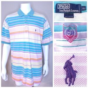 POLO RALPH LAUREN Vintage Polo Shirt XL Vtg 90s PASTEL Multicolor MENS RARE RL